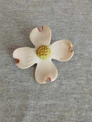 Vintage Brooch Porcelain Dogwood Flower Painted 2''