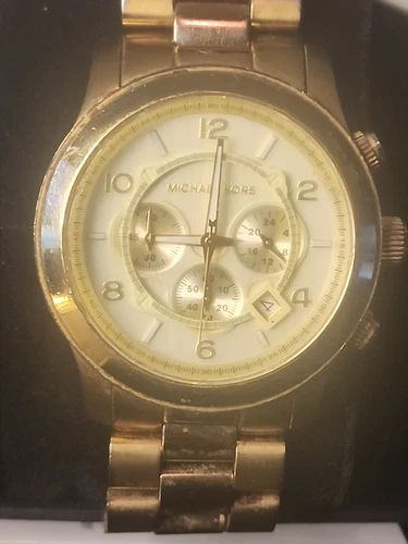 Orologio Uomo Michael Kors Runway Cronografo Acciaio Tono Oro Quadrante Champagne MK8077