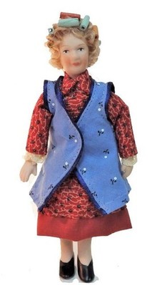 Melody Jane Dollhaus 1960er Hausfrau mit Lockenwicklern Porzellanfigur 1:12 Frau