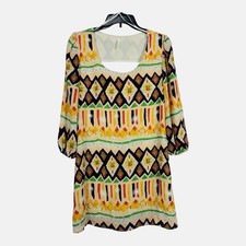 SAGE Multicolor Mini Dress Open Back Sheer Lined 3/4 Sleeve Length Sz Medium