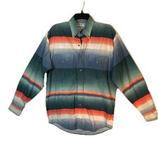 Roper Rodeo Blue Vintage Mens Shirt Multicolor Aztez Cotton Medium