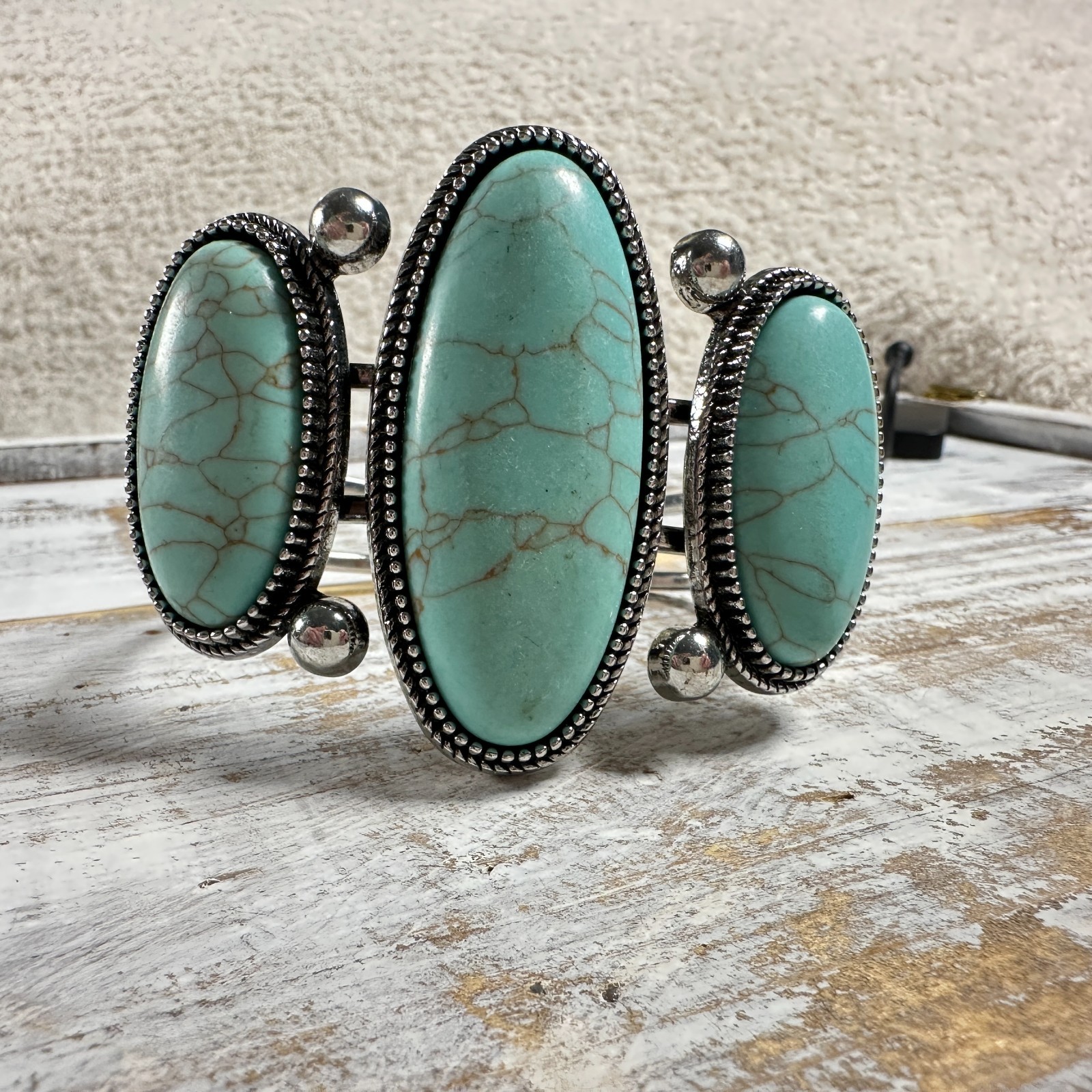 Plunder Turquoise Hinged Bangle Statement Bracelet - image 2