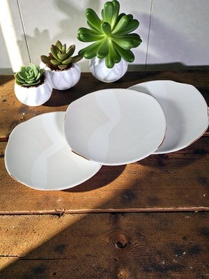 ETU salad plate 9'' by 8''  Modern design ---Unique  Set of Three