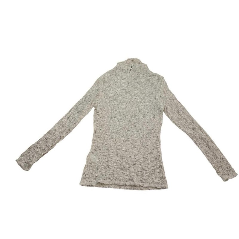 Zara Medium Women Ivory Stretchy Gathered Lace High Neck top Long Sleeve T36
