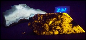 2 Fluorescent Mineral Specimens - Chalcedony and Magnesite - Wernerite Diopside