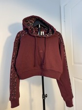 Adidas Originals Cropped Hoodie XS Maroon Leopard 3 Stripe HK5193 NWT Rare