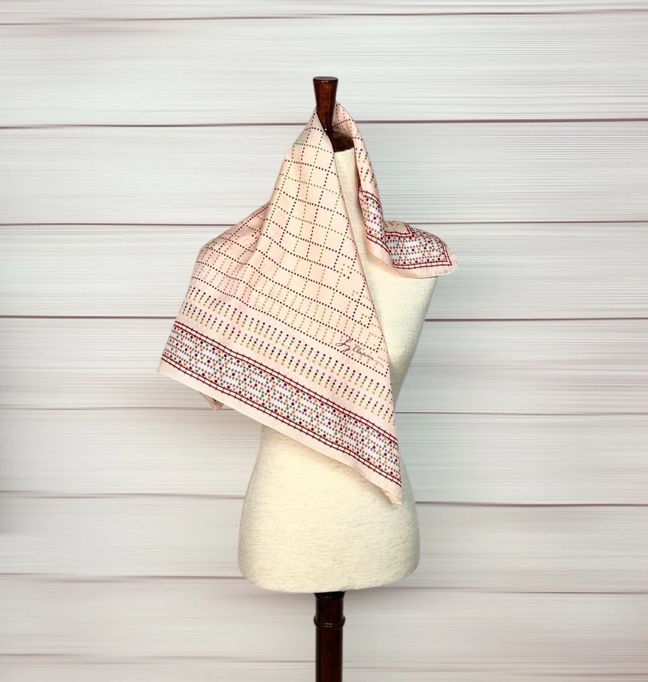 Liz Claiborne Silk Scarf Vintage Peach Polka Dot Hand Rolled Japan 26x26 inches - Image 4 of 4