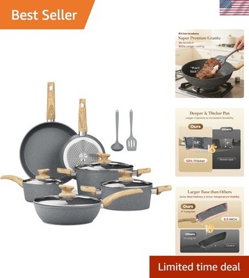 Induction Cookware Sets - 12 Piece Gray Cooking Pan Set, Granite Nonstick Pot...