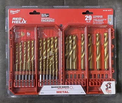 48-89-4672 Milwaukee 1/16'' - 1/2'' Titanium Shockwave Drill Bit Set 29 Pc - New