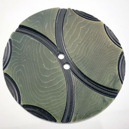 Vintage Carved Bakelite Green Color Size 1.75in Garment Button Wood Pattern 962A - Picture 2 of 5
