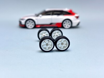 R131 Hot Wheels 1/64 Real Riders TE37 weiß 10mm, lange Gummiräder Reifen