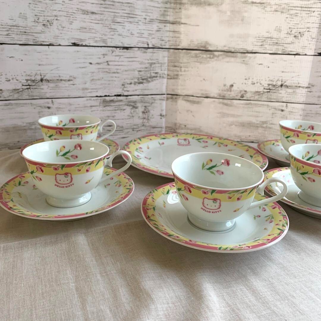 Hello Kitty Cup & Saucer Tea Cup Tulip Sanrio Set Of 5 Hello Kitty Cup