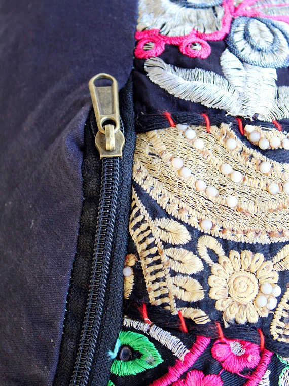 New Black Vintage Pouf Cover Indian Handmade Patchwork Ottoman Home Decorative  - Image 4 of 4