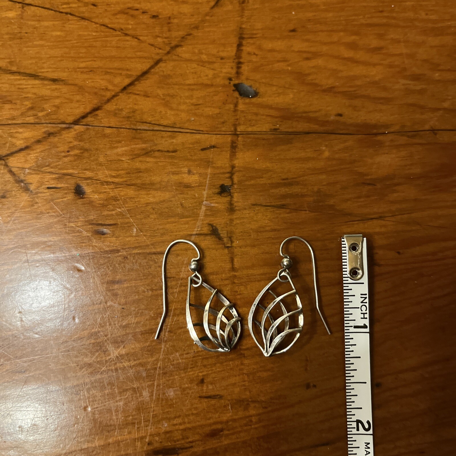 UNIQUE STERLING SILVER LEAF SHAPE DANGLING EARRIN… - image 3