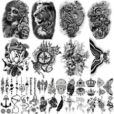 Temporary Tattoos Stickers, 8 Sheets Fake Body Arm Chest Shoulder Tattoos