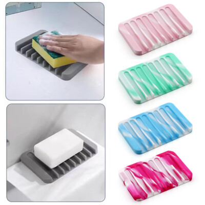 Silicone Soap Saver Dish Drain Holder Mat Tray Drainage Bathroom Kitchen US  