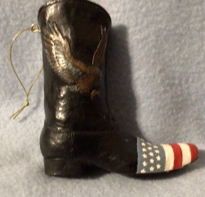 Western Christmas Ornament From Kurt Adler Boot With Eagle Flag New