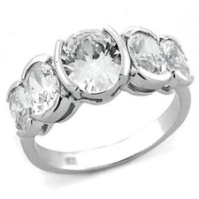 4Ct Oval Cut Simulated Diamond Five Stone Solitaire Ring 14K White Gold Plated