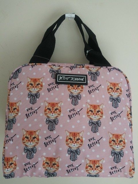 Betsey Johnson Orange Tabby Cat Bow Tie Pink Insulated Lunch Tote #tbj-0400 for sale online | eBay