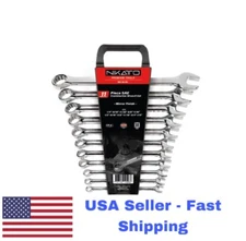 SAE Combination Wrench Set 11 Pcs, Chrome Vanadium Steel, Plastic Storage Rack.