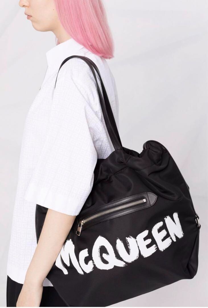 Alexander McQueen Logo Print Tote Crossbody Bag Women Nylon