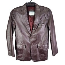 Mens Vintage John Weitz Brown Genuine Leather Blazer Jacket 2 Button Size 40 Reg