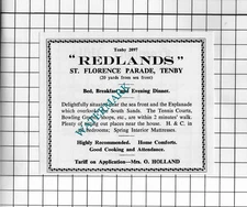 Redlands Tenby Mrs O Holland / Frogmore Villa Tenby Wales Flateau - 1962 Advert