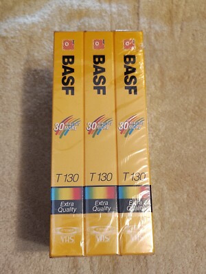 3 Factory Sealed BASF T130 6 1/2 Hour Extra Quality Blank VHS Tapes NEW