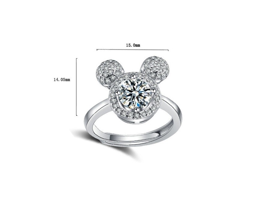 Silver Disney Mickey Mouse Pave Cubic Zirconia Adjustable
