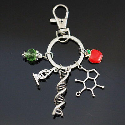 Science Clip Keychain Biology DNA Microscope Molecule Apple - Teacher Gift