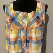 Vintage Plaid Sleeveless Nightgown Pearl Snap Button Womens Small