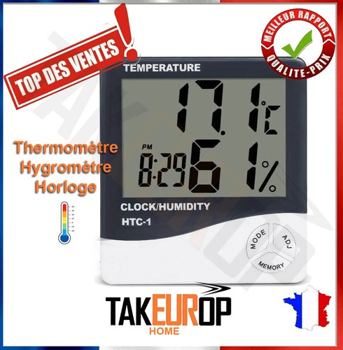 Thermomètre Hygromètre Numérique Digital Température Humidité intérieur Horloge - Afbeelding 1 van 4