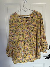 Nine West Yellow Floral Flutter Sleeve Size XL
