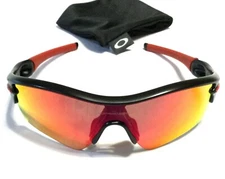 OAKLEY RADAR SUNGLASSES Matte Black w/ Red Icons Ruby Iridium Polarized Lens A39