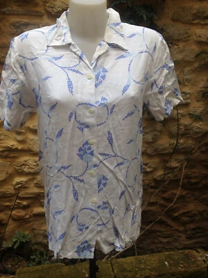 haut femme chemisier manche courte viscose blanc imprimé bleu Taille 40 - Photo 1/4