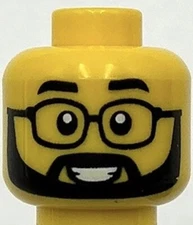 Lego New Yellow Minifigure Head Black Eyebrows Glasses and Full Beard Part