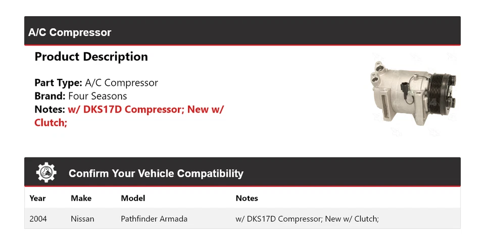 Compresor de aire acondicionado Nissan Pathfinder Armada 2004 4 estaciones Foto 2 de 4
