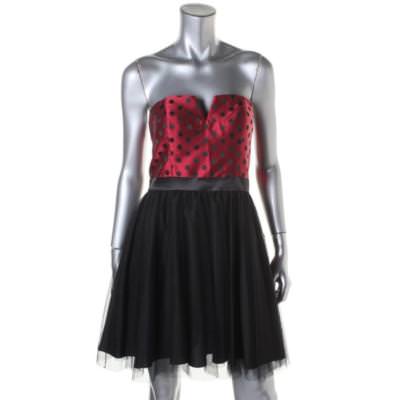 $198 Aqua Red Polka Dot Mesh & Black Metallic Party Cocktail Dress ~ 6, 8  M3020 | eBay