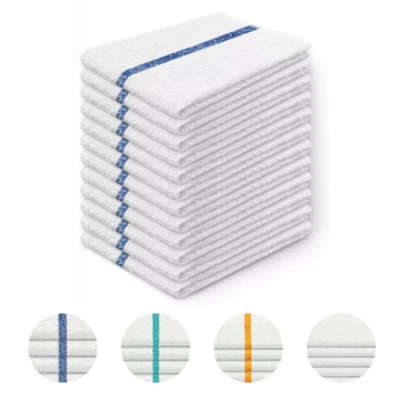 NEW BULK 12-120 PACK STRIPE KITCHEN CLEANING BAR TOWELS BARMOPS HEAVY DUTY 16X19 - Image 1 of 4