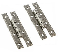 Dark Pewter Pair 90mm x 38mm Door Cabinet Cupboard H Hinges Wrought Iron (VF107)