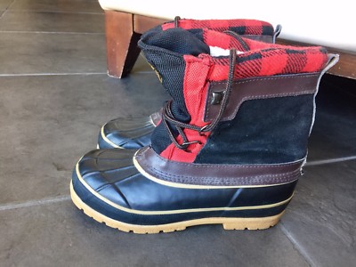 WESTERN CHIEF BOYS SZ SNOW BOOTS WINTER RAIN THINSULATE BLACK SUEDE FUR  PLAID