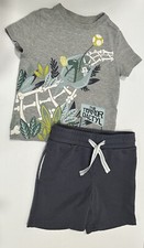 Tommy Bahama Boys 2 Pc Gray Shorts Set Dinosaur "The Terror Dactyl  Sz 24 Monts