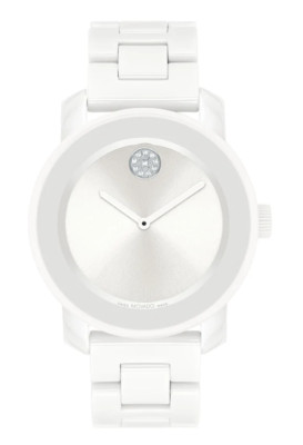 MOVADO BOLD 3600802 MUSEUM SILVER DIAL WHITE CERAMIC BRACELET WOMEN S WATCH