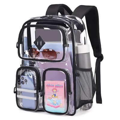 Clear Backpack Heavy Duty PVC Clear Bookbag for School Stadium Events Transpa...