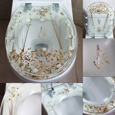 Resin Decorative Toilet Seat with Lid Chrome Hinges Shell Decor New