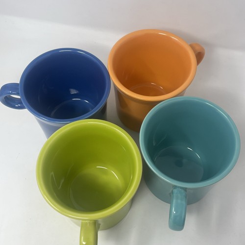 Vtg Set of 4 Fiesta Ware Ring Handle Coffee Mugs Blue Orange Green - Picture 12 of 13