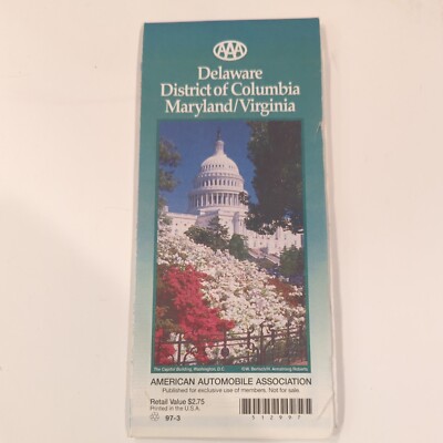 Vintage DELAWARE DC MARYLAND VIRGINIA AAA Map 1997