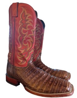 RARE Justin 8604 Men's Red Leather Caiman Belly Exotic Cowboy Boots SZ 13D