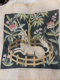 unicorn in captivity Needlepoint Canvas 7” 18 Ct Vintage Flowers Craft Sew