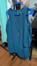 Lily Rose Teal Cold Shoulder Dress | Size Small + Necklace